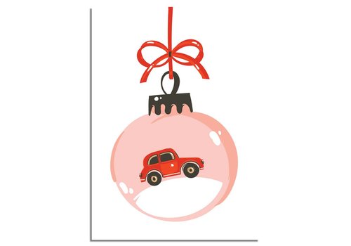 DesignClaud Weihnachtsposter Rotes Auto - Weihnachtsdekoration Farbenfroh