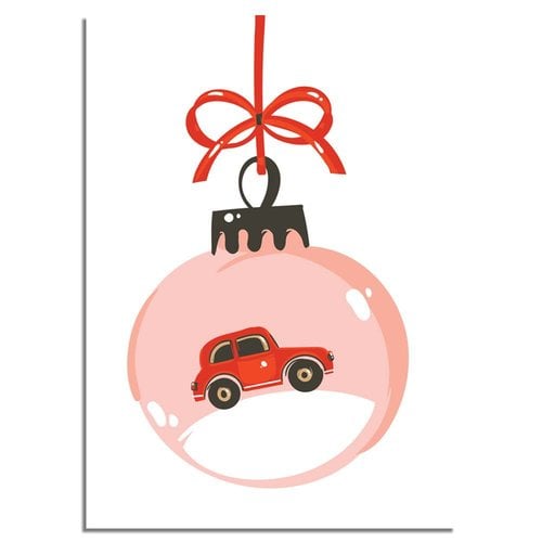Weihnachtsposter Rotes Auto - Weihnachtsdekoration Farbenfroh 