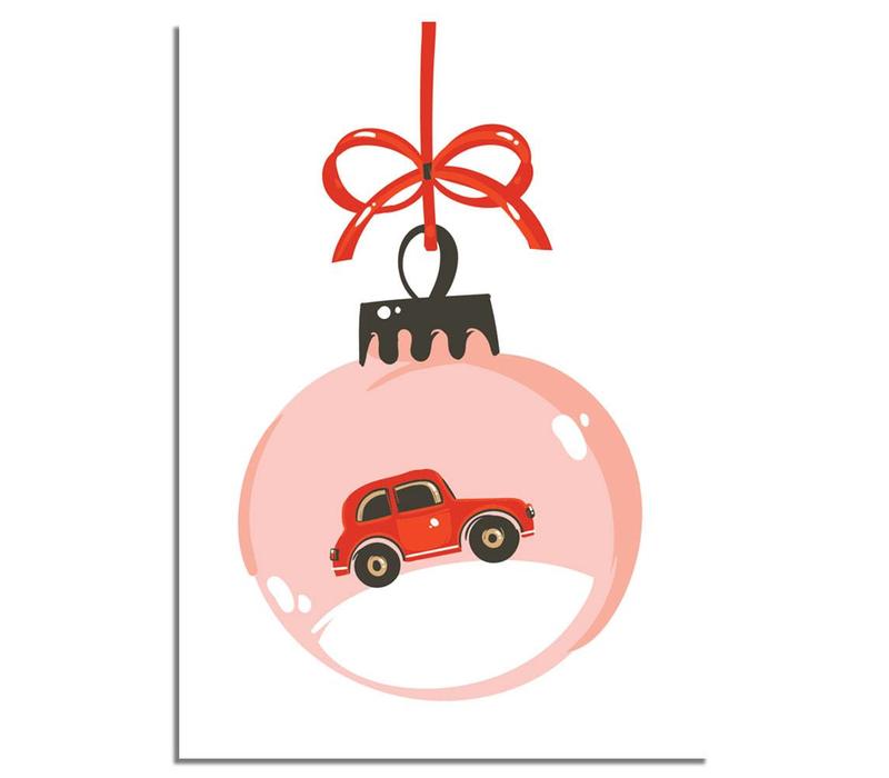 Kerstposter Rode auto - Kerstdecoratie Kleurrijk