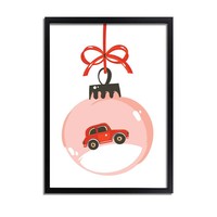 Weihnachtsposter Rotes Auto - Weihnachtsdekoration Farbenfroh