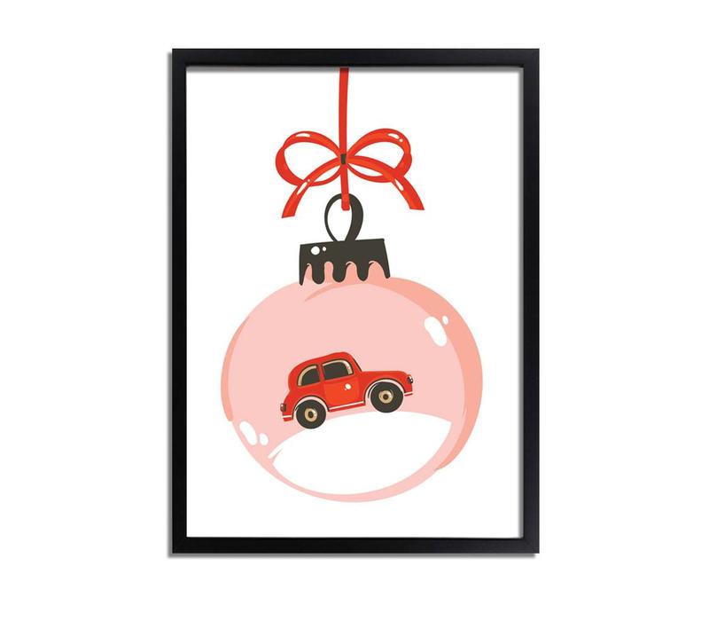 Weihnachtsposter Rotes Auto - Weihnachtsdekoration Farbenfroh