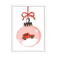 Weihnachtsposter Rotes Auto - Weihnachtsdekoration Farbenfroh