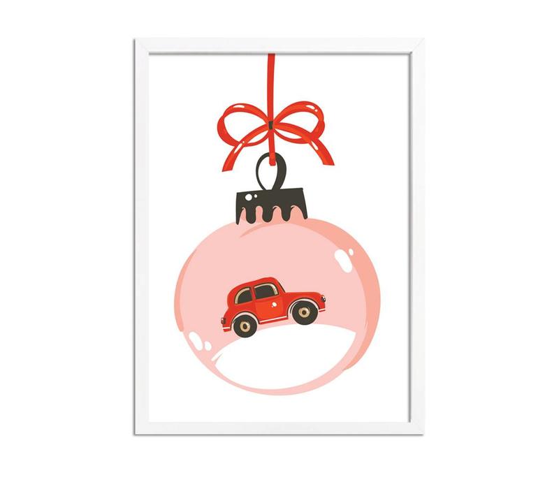 Weihnachtsposter Rotes Auto - Weihnachtsdekoration Farbenfroh