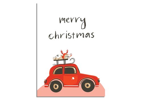 DesignClaud Weihnachtsposter Rotes Auto - Weihnachtsdekoration Bunt