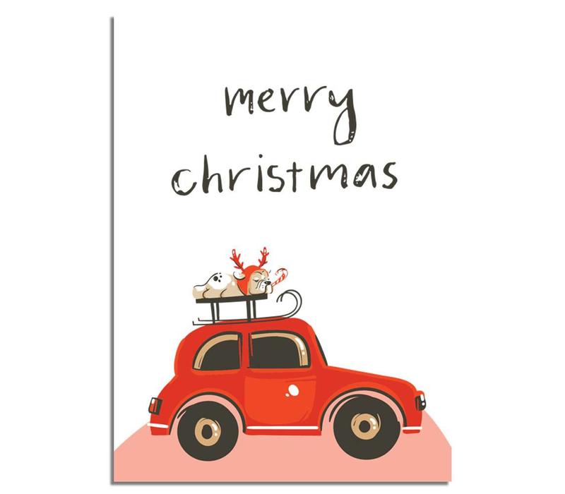 Weihnachtsposter Rotes Auto - Weihnachtsdekoration Bunt