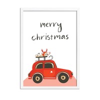 Weihnachtsposter Rotes Auto - Weihnachtsdekoration Bunt
