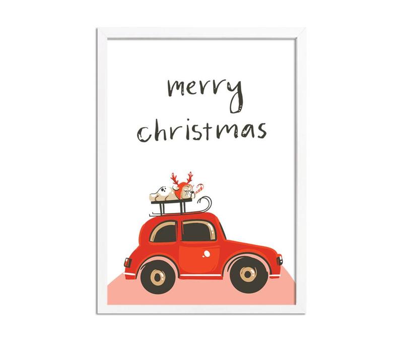 Weihnachtsposter Rotes Auto - Weihnachtsdekoration Bunt