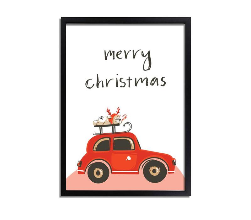 Weihnachtsposter Rotes Auto - Weihnachtsdekoration Bunt