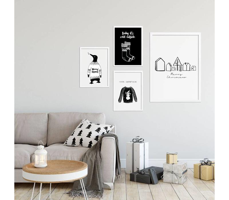 Weihnachtsposter Merry Kissmass - Weihnachtsdekoration - Schwarz-Weiß