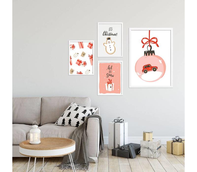 Weihnachtsposter Rotes Auto - Weihnachtsdekoration Bunt