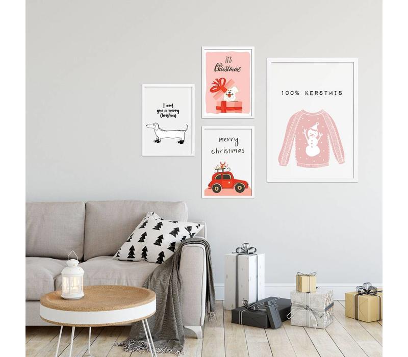 Weihnachtsposter Rotes Auto - Weihnachtsdekoration Bunt