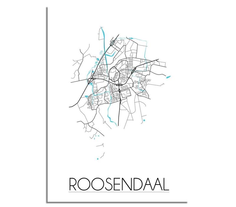 Grundriss Stadtplan Roosendaal - Wanddekoration - Schwarz-Weiß-Blau