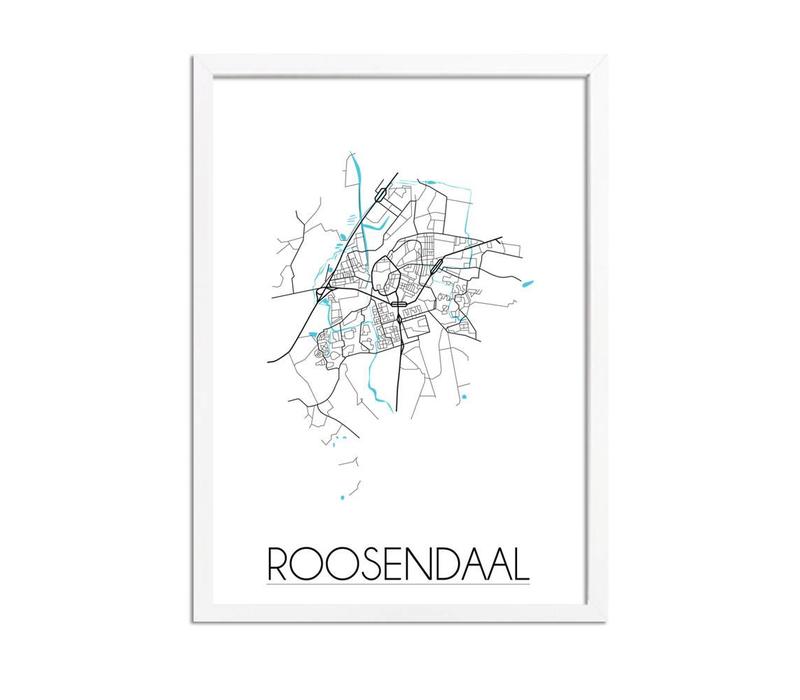 Grundriss Stadtplan Roosendaal - Wanddekoration - Schwarz-Weiß-Blau