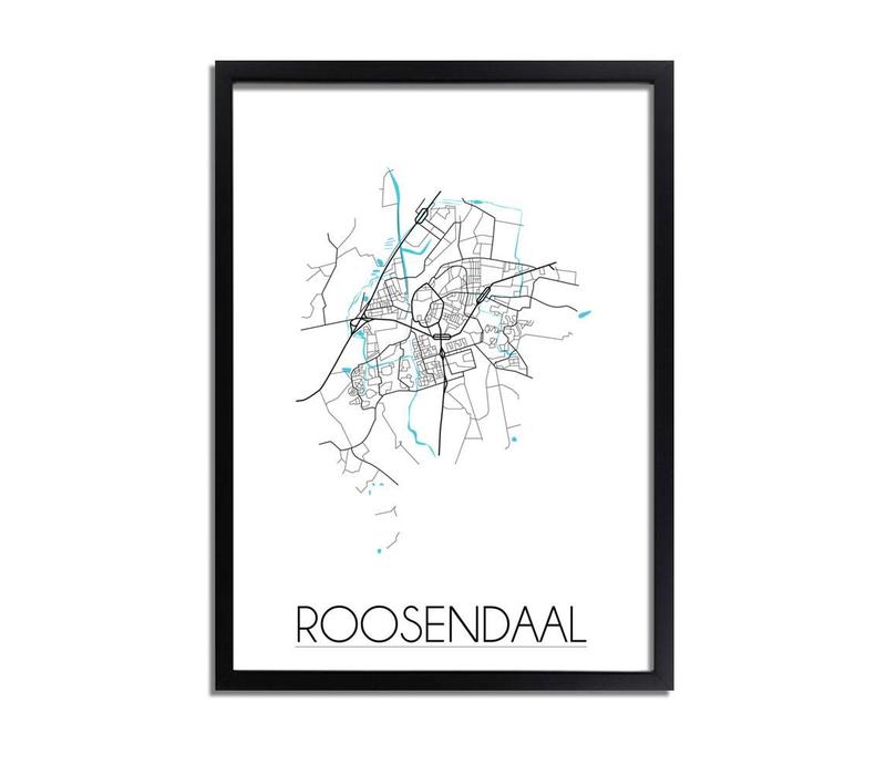 Grundriss Stadtplan Roosendaal - Wanddekoration - Schwarz-Weiß-Blau