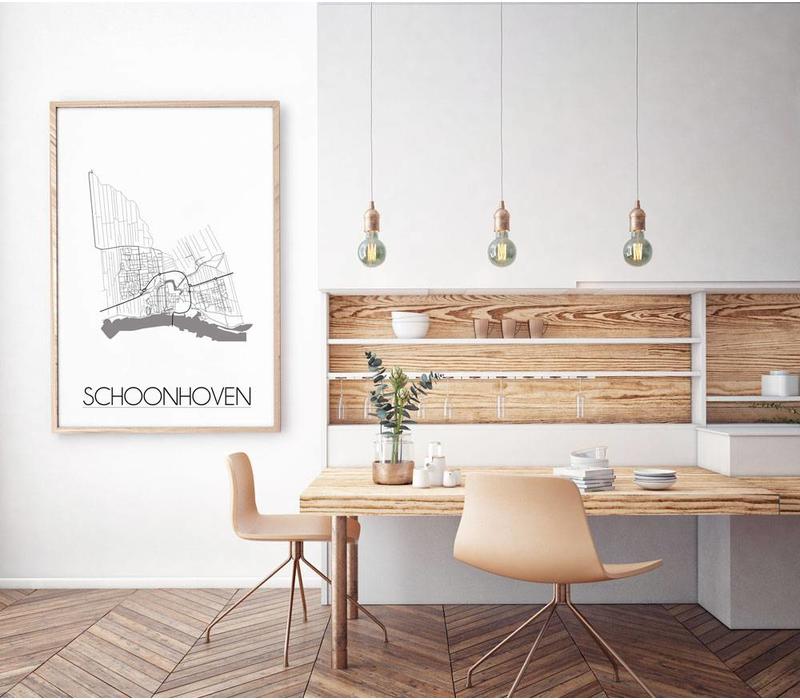 Grundriss Stadtplan Schoonhoven - Wanddekoration - Schwarz-Weiß-Grau