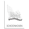 DesignClaud Grundriss Stadtplan Schoonhoven - Wanddekoration - Schwarz-Weiß-Grau