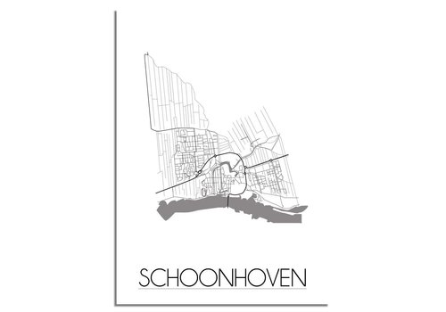 DesignClaud Grundriss Stadtplan Schoonhoven - Wanddekoration - Schwarz-Weiß-Grau