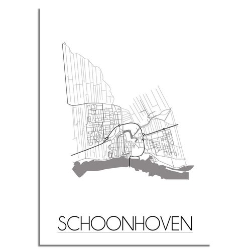 Grundriss Stadtplan Schoonhoven - Wanddekoration - Schwarz-Weiß-Grau 