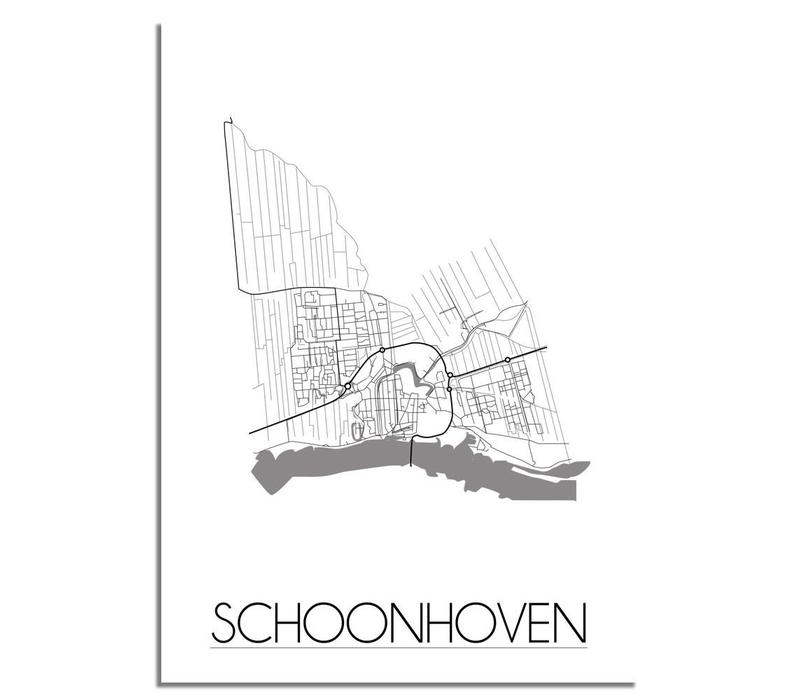 Grundriss Stadtplan Schoonhoven - Wanddekoration - Schwarz-Weiß-Grau