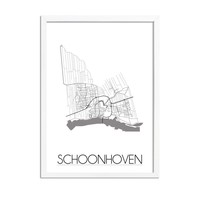 Grundriss Stadtplan Schoonhoven - Wanddekoration - Schwarz-Weiß-Grau