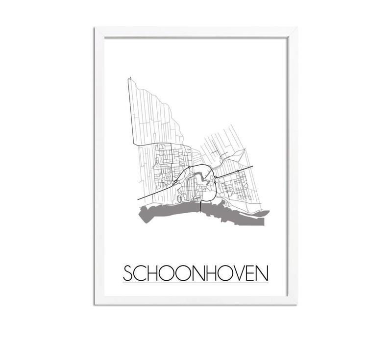Grundriss Stadtplan Schoonhoven - Wanddekoration - Schwarz-Weiß-Grau
