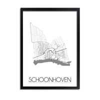 Grundriss Stadtplan Schoonhoven - Wanddekoration - Schwarz-Weiß-Grau