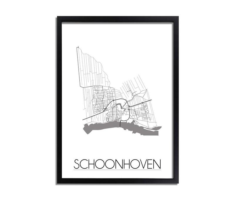Grundriss Stadtplan Schoonhoven - Wanddekoration - Schwarz-Weiß-Grau