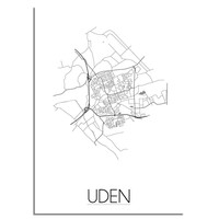 Grundriss Stadtplan Uden - Wanddekoration - Schwarz-Weiß-Grau