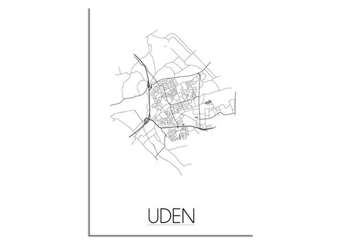 DesignClaud Grundriss Stadtplan Uden - Wanddekoration - Schwarz-Weiß-Grau