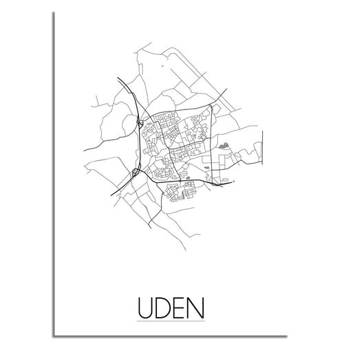 Grundriss Stadtplan Uden - Wanddekoration - Schwarz-Weiß-Grau 