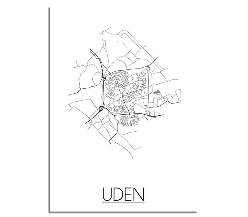 Grundriss Stadtplan Uden - Wanddekoration - Schwarz-Weiß-Grau