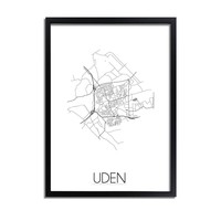 Grundriss Stadtplan Uden - Wanddekoration - Schwarz-Weiß-Grau