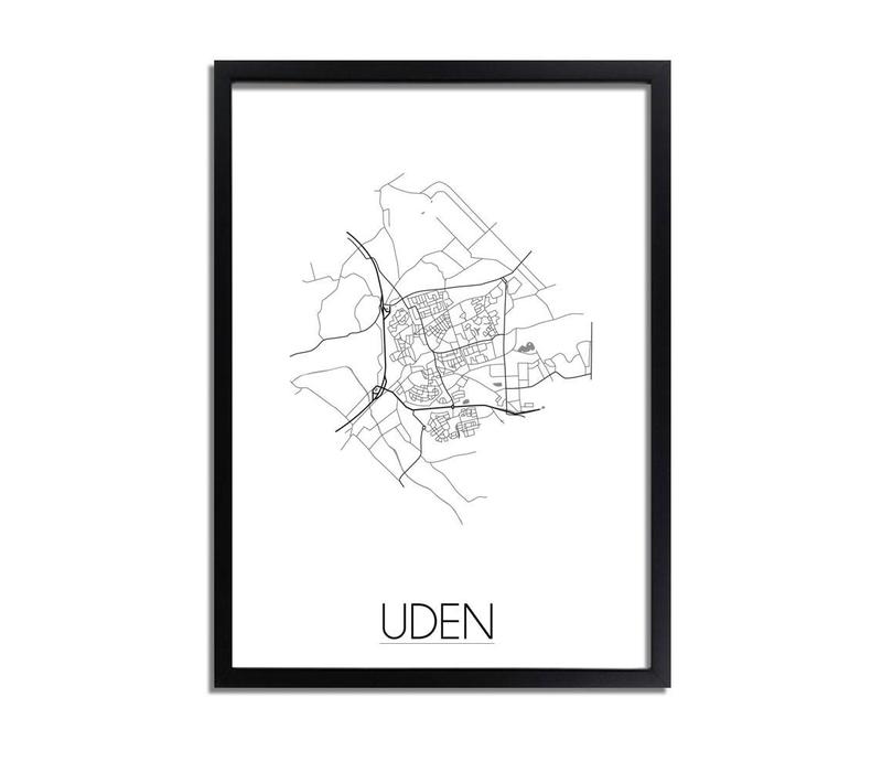 Grundriss Stadtplan Uden - Wanddekoration - Schwarz-Weiß-Grau