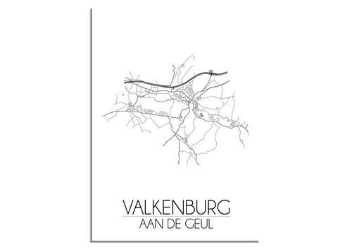 DesignClaud Grundriss Stadtplan Valkenburg aan de Geul plakat - Schwarz Weiß Grau