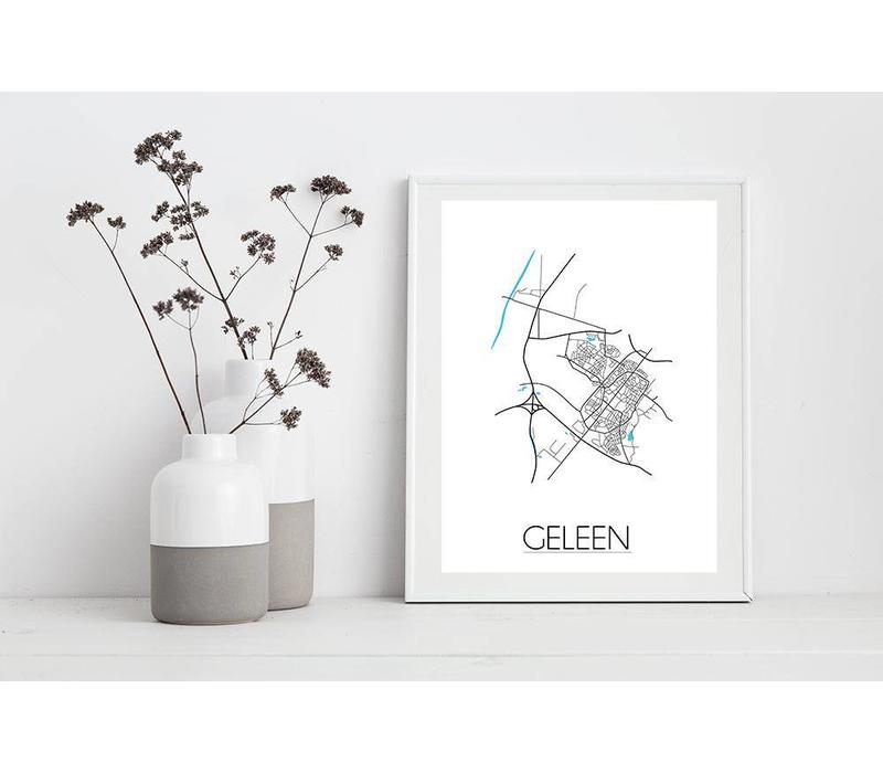 Grundriss Stadtplan Geleen plakat - Schwarz Weiß blau