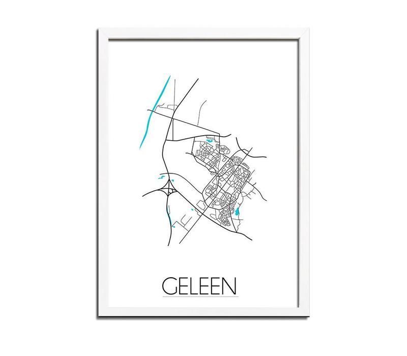 Grundriss Stadtplan Geleen plakat - Schwarz Weiß blau