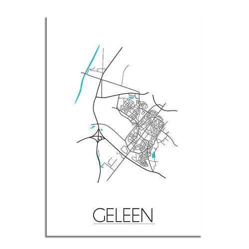 Grundriss Stadtplan Geleen plakat - Schwarz Weiß blau 