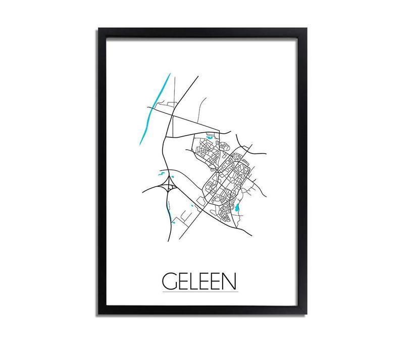 Grundriss Stadtplan Geleen plakat - Schwarz Weiß blau