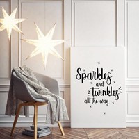 Weihnachtsposter Sparkles and Twinkles all the way - Weihnachtsdekoration Schwarz-Weiß