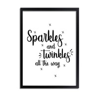 Weihnachtsposter Sparkles and Twinkles all the way - Weihnachtsdekoration Schwarz-Weiß