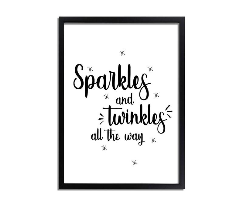 Weihnachtsposter Sparkles and Twinkles all the way - Weihnachtsdekoration Schwarz-Weiß