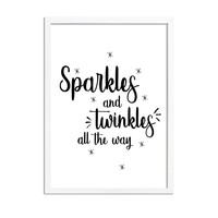 Weihnachtsposter Sparkles and Twinkles all the way - Weihnachtsdekoration Schwarz-Weiß