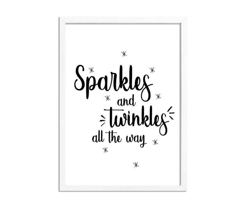 Weihnachtsposter Sparkles and Twinkles all the way - Weihnachtsdekoration Schwarz-Weiß