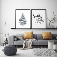 Kerstposter Sparkles and Twinkles all the way - Kerstdecoratie Zwart wit