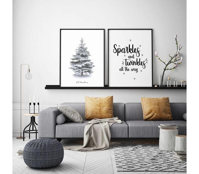Weihnachtsposter Sparkles and Twinkles all the way - Weihnachtsdekoration Schwarz-Weiß