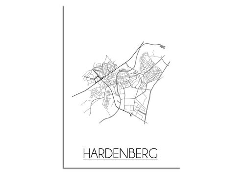 DesignClaud Grundriss Stadtplan Hardenberg plakat - Schwarz Weiß Grau