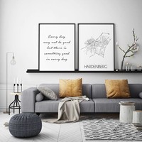 Grundriss Stadtplan Hardenberg plakat - Schwarz Weiß Grau