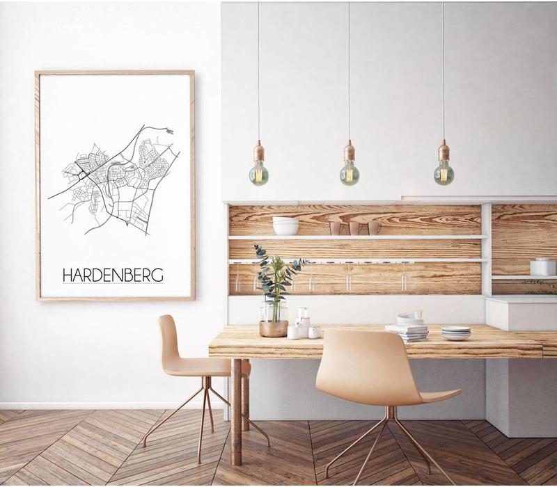 Grundriss Stadtplan Hardenberg plakat - Schwarz Weiß Grau