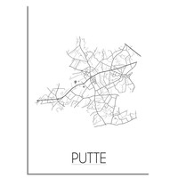 Grundriss Stadtplan Putte plakat - Schwarz Weiß Grau