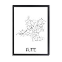 Grundriss Stadtplan Putte plakat - Schwarz Weiß Grau
